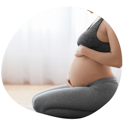 prenatal yoga mom in grey leggings